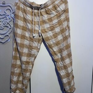 Men's Casual Tan and White Checkered Joggers